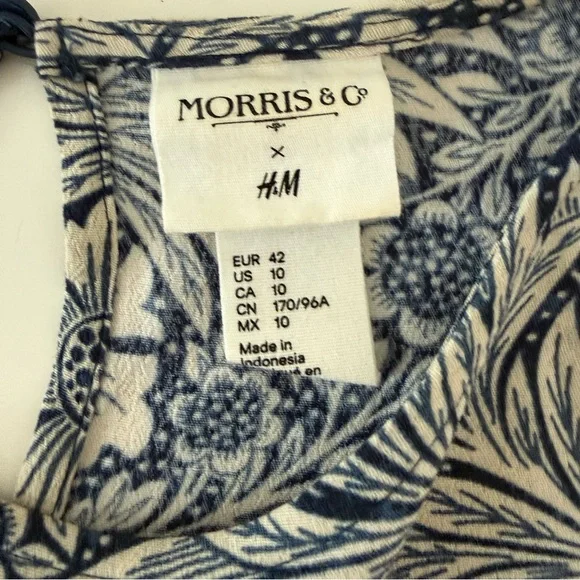 Morris & Co x H&M "Pimpernel" Floral Blouse Blue and Cream Size 10 - Picture 7 of 11